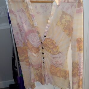 FREE PEOPLE SHEER LONG SLEEVE BLOUSE